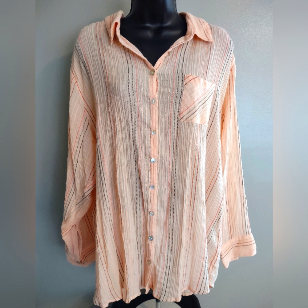 Chaser Cotton Button Down Shirt, Peach, Size 2X Great Condition